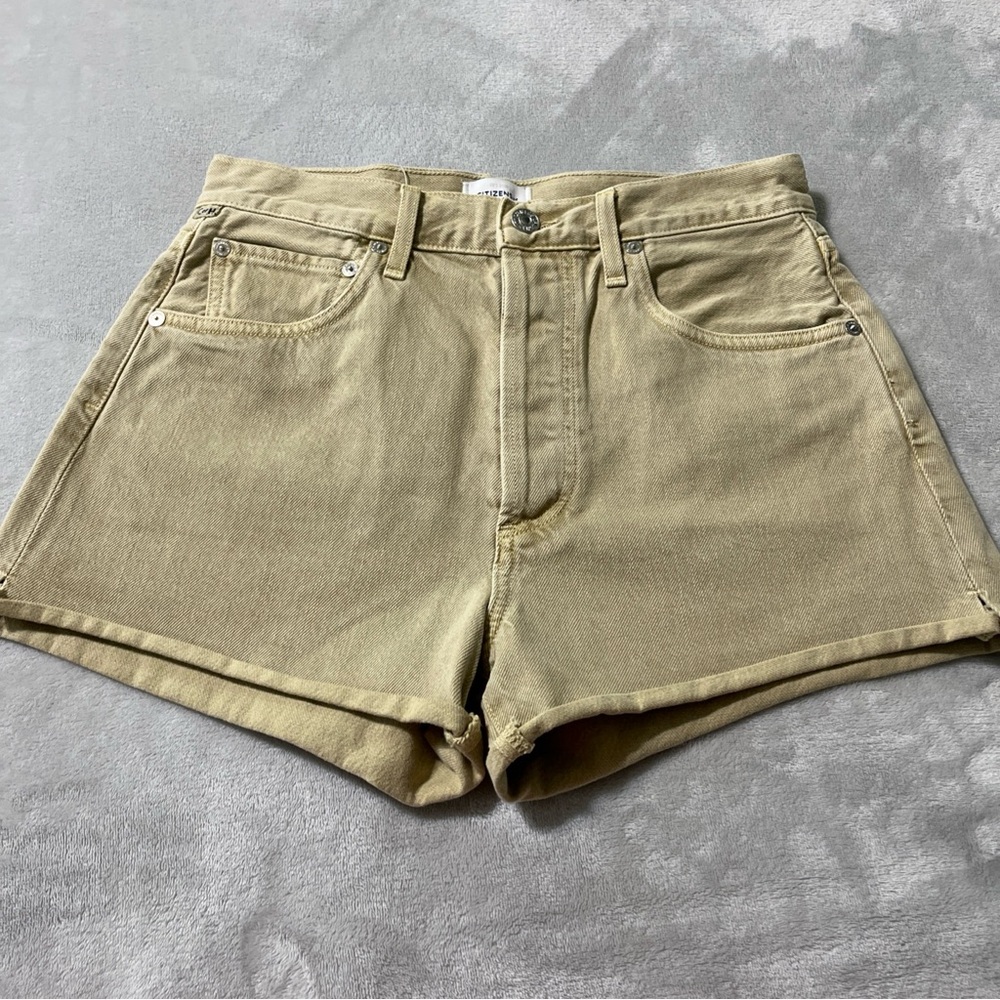 Citizens Of Humanity Khaki Green High-Waist Denim Shorts